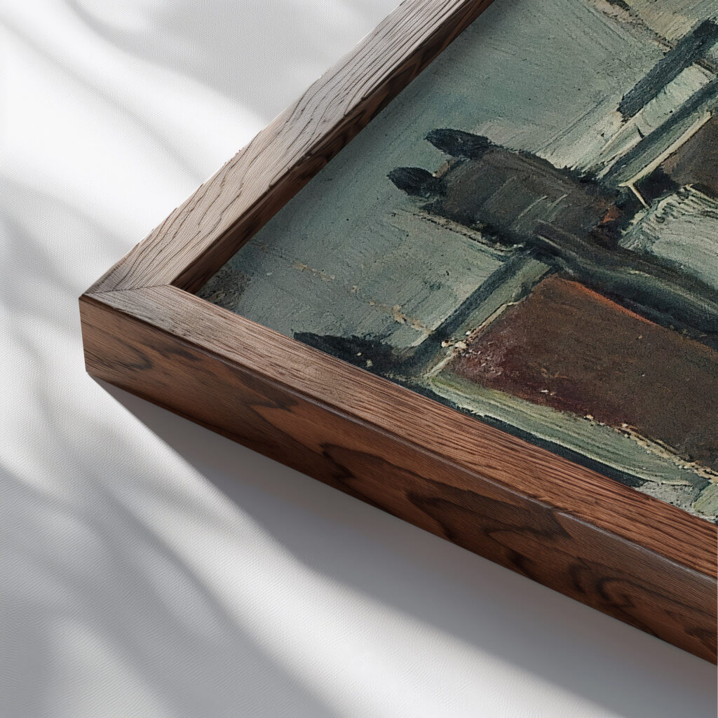 Houses 1918 Theo van Doesburg close up dark wood mockup