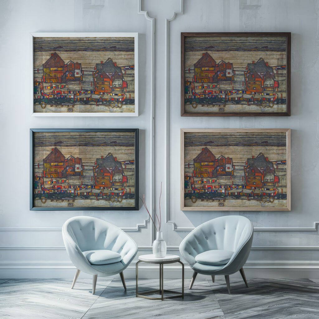 Houses With Laundry Suburb II 1914 Egon Schiele framed posters mockup