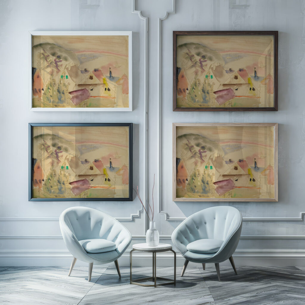 Housetops Seashore circa 1912 16 Charles Demuth framed posters mockup