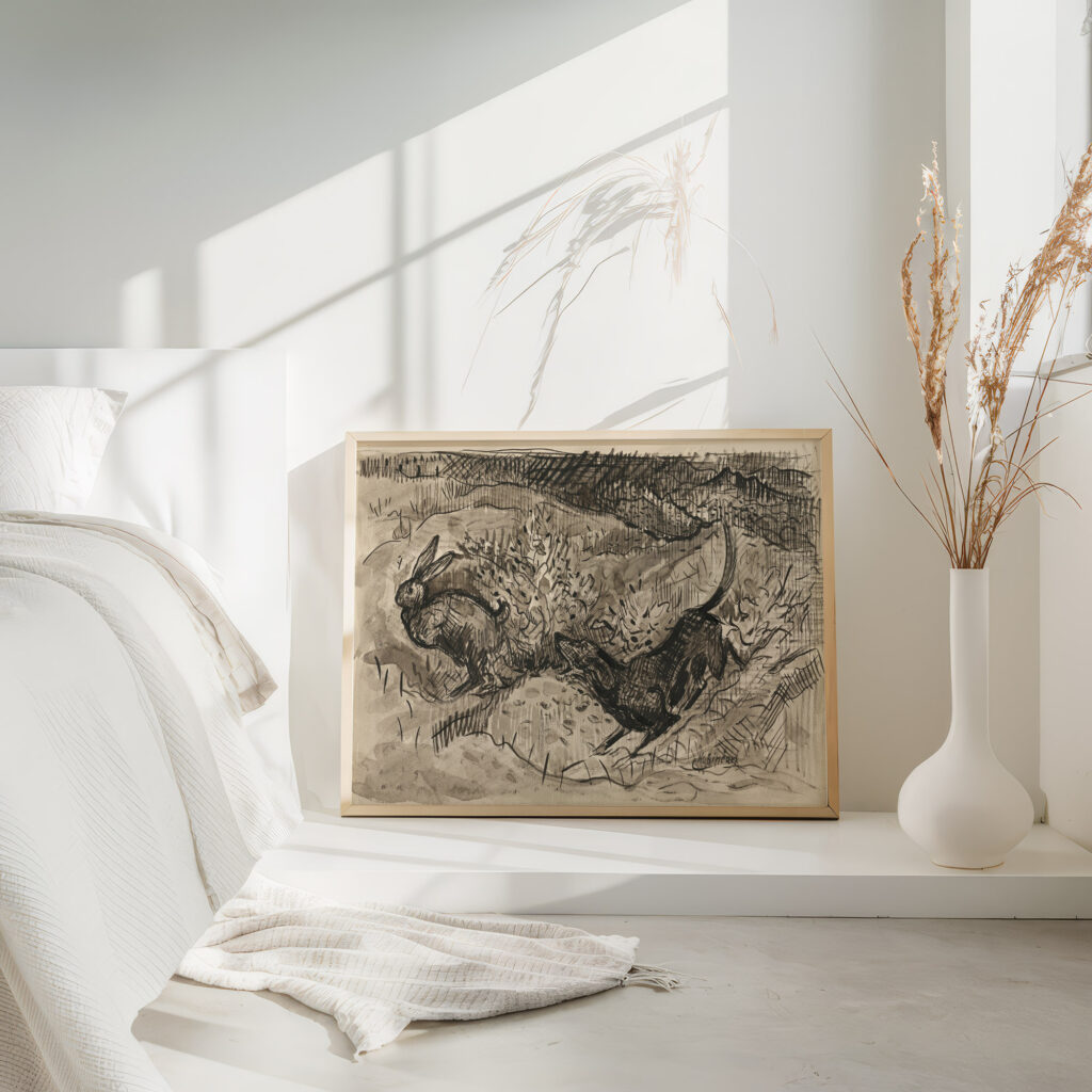 Hunting scene Hare and dog 1930 1939 Arnold Peter Weisz Kubincan 4 mockup