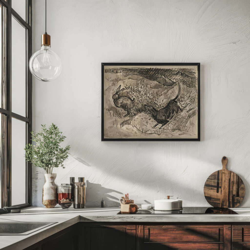Hunting scene Hare and dog 1930 1939 Arnold Peter Weisz Kubincan 6 mockup