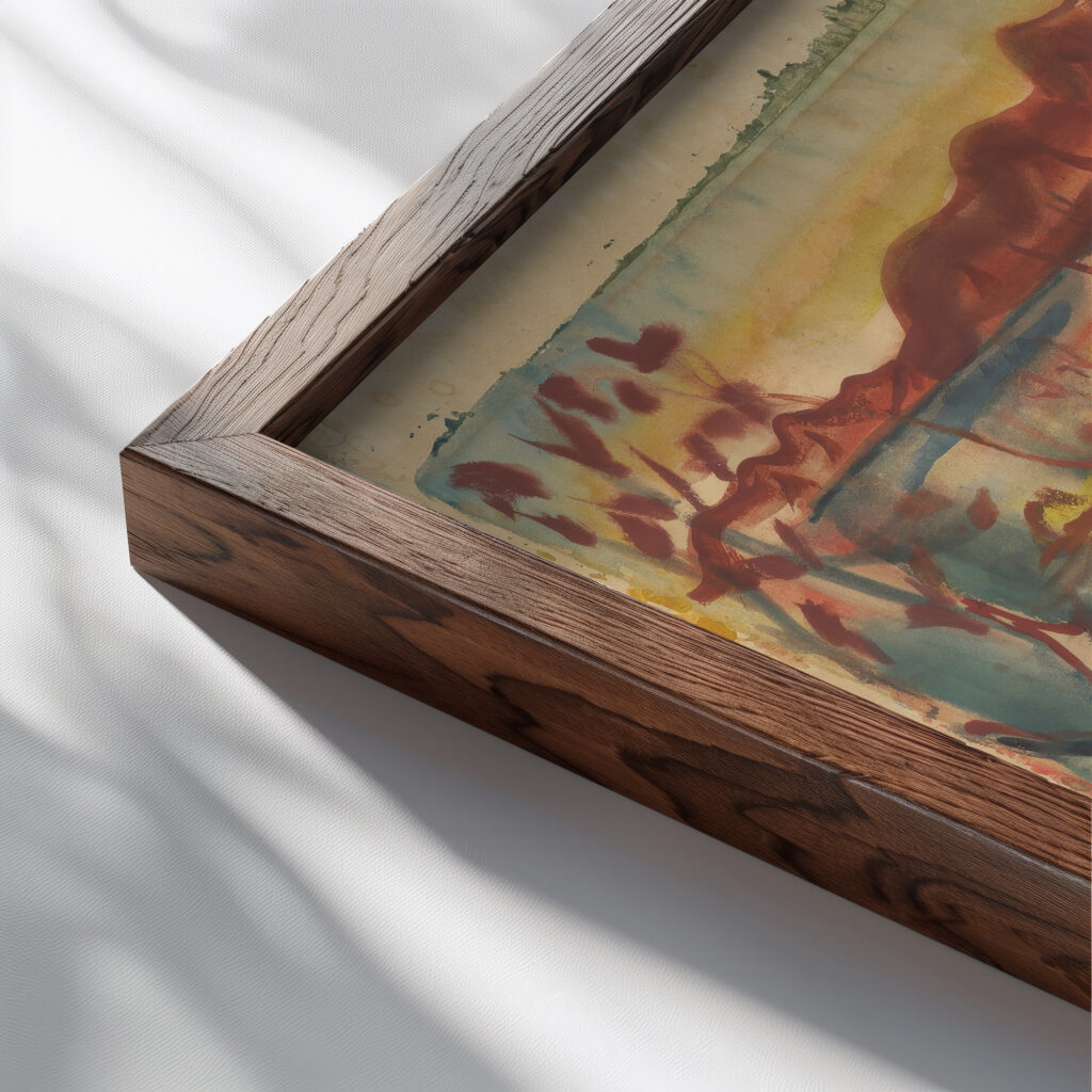 Ibiza Balearic Islands 1933 Frances Hodgkins close up dark wood mockup