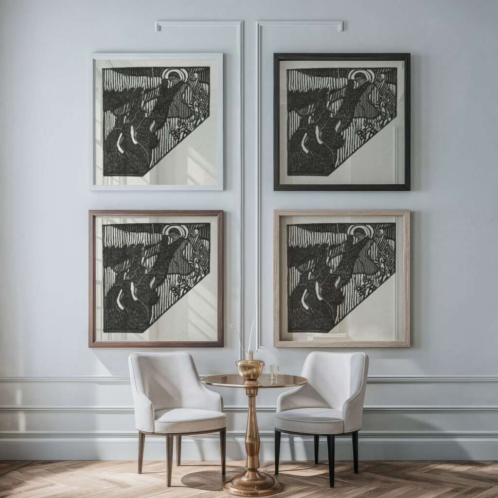 Illustratie met kruisdraging van Christus en nonnen bij gedicht in dichtbundel Sagesse van Paul Verlaine 1895 08 Maurice Denis framed posters mockup