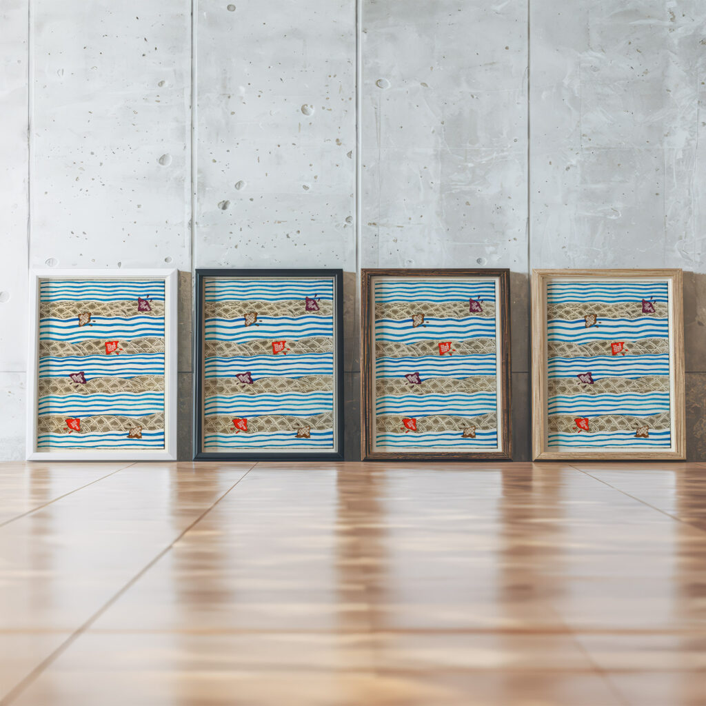 Illustration from Bijutsu Sekai Watanabe Seitei framed posters mockup