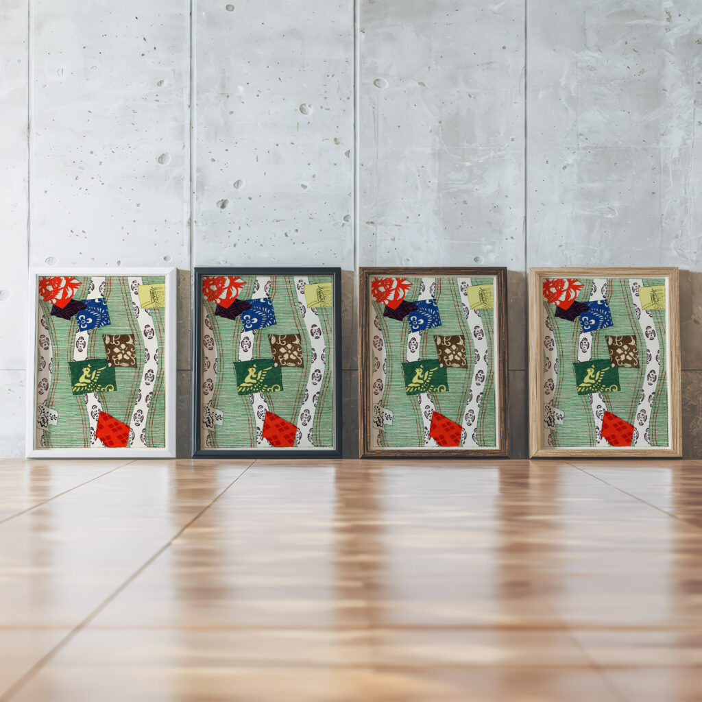 Illustration of Japanese motifs Watanabe Seitei framed posters mockup