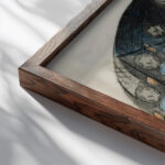 Im Munster Erwartung. Entwurf fur das Glasfenster im Zwinglihaus Zurich Wiedikon Gesamtkomposition 1923 24 Otto Meyer Amden close up dark wood mockup