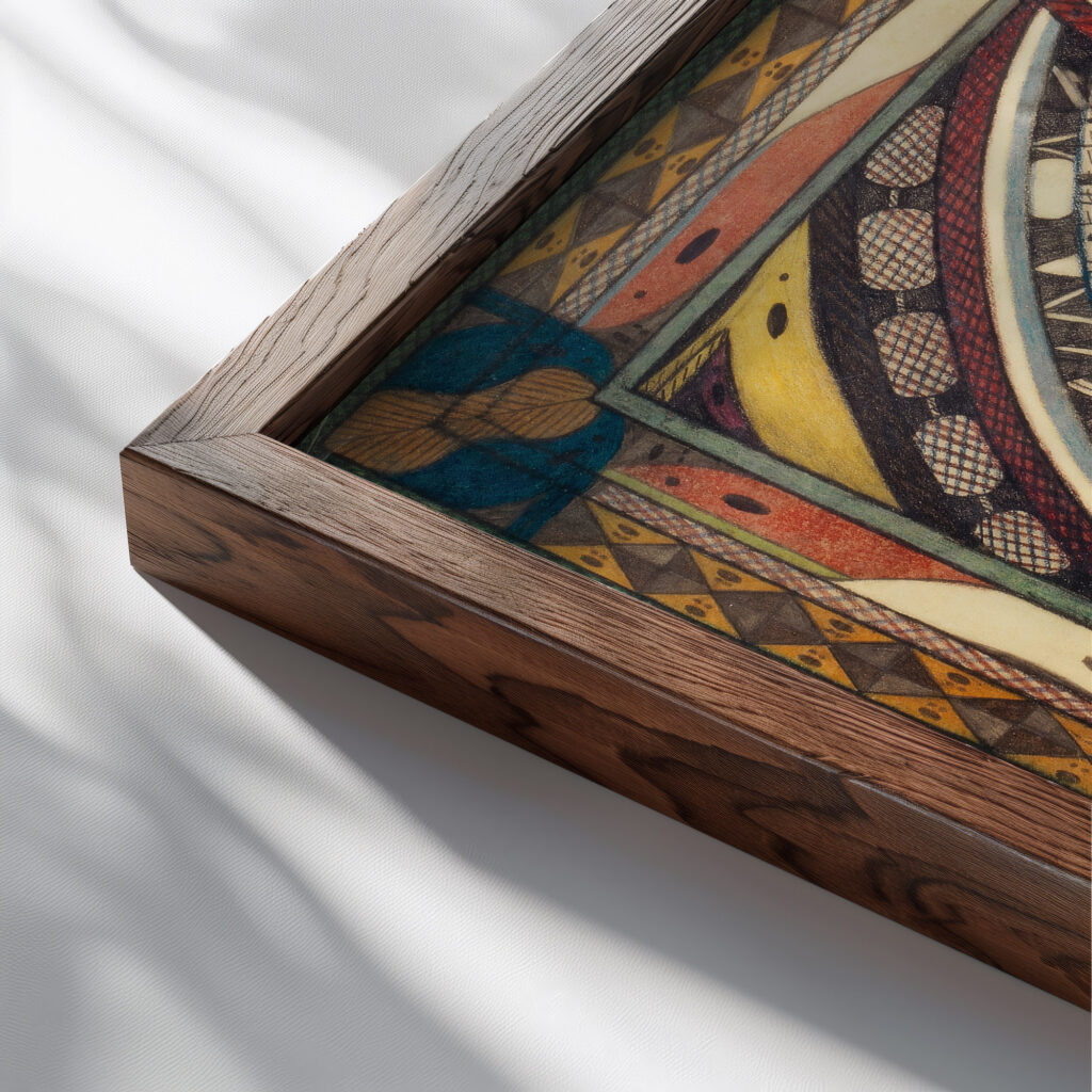 In Funf Variattiohnen meine Wenigkeit den AffrikaReisenden Skt. Adolf II. Wolfli 1922 Adolf Wolfli close up dark wood mockup