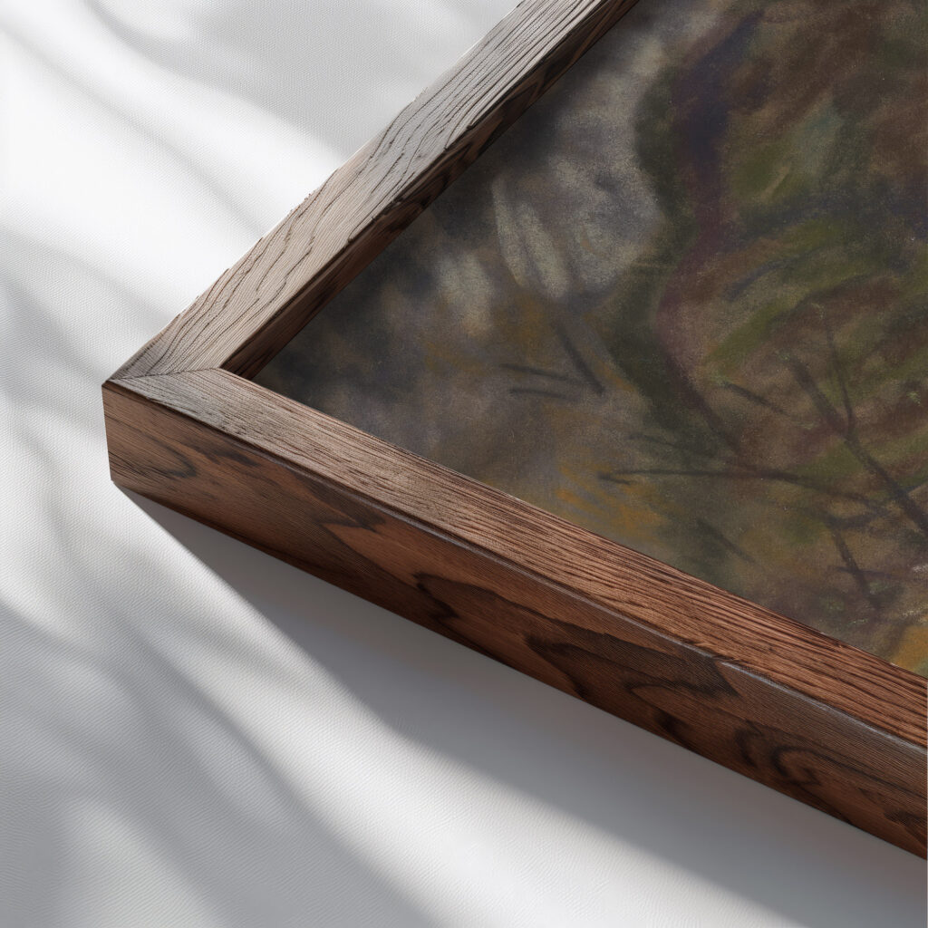 In a Village 1933 Arnold Peter Weisz Kubincan close up dark wood mockup