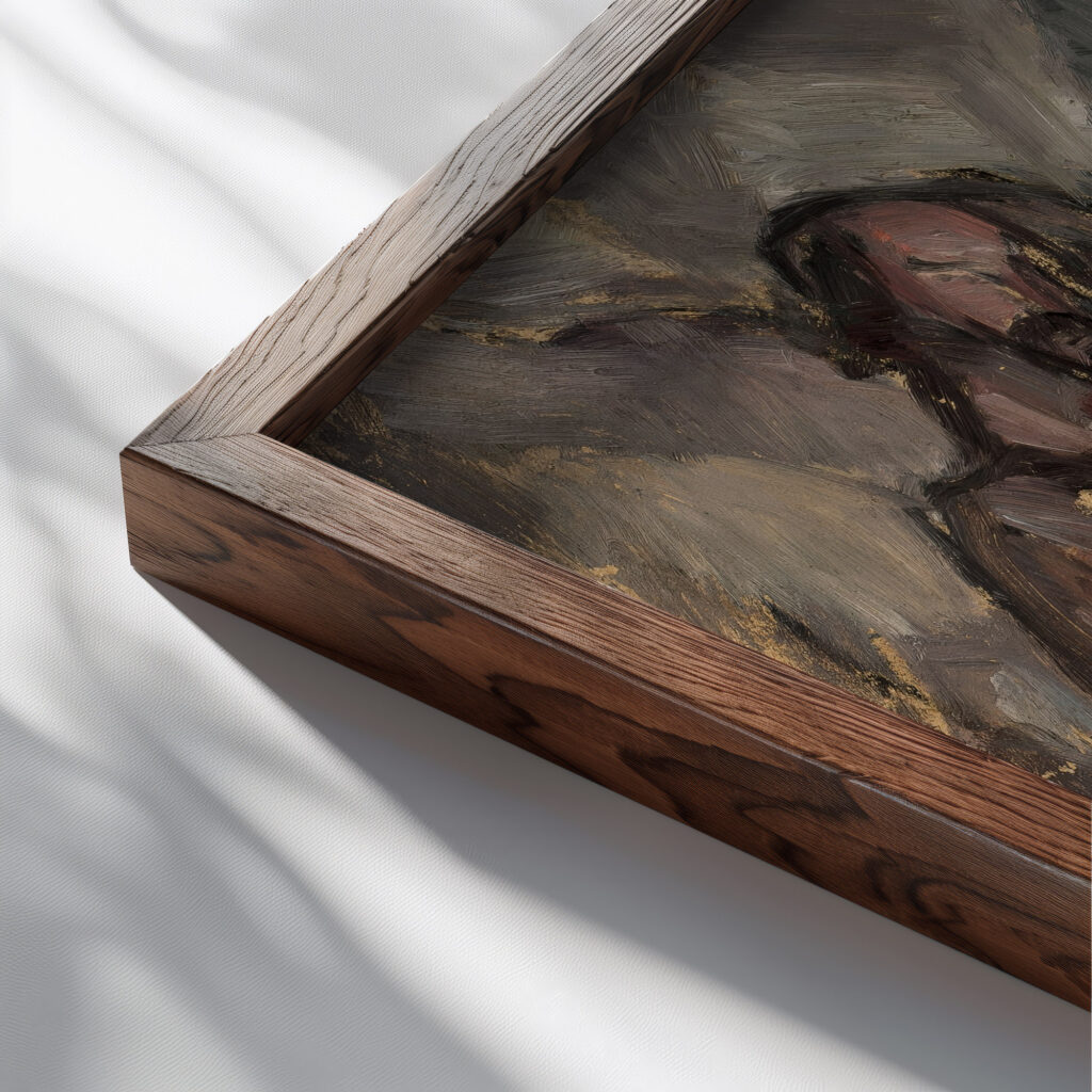 In a wine bar 1912 Tadeusz Makowski close up dark wood mockup