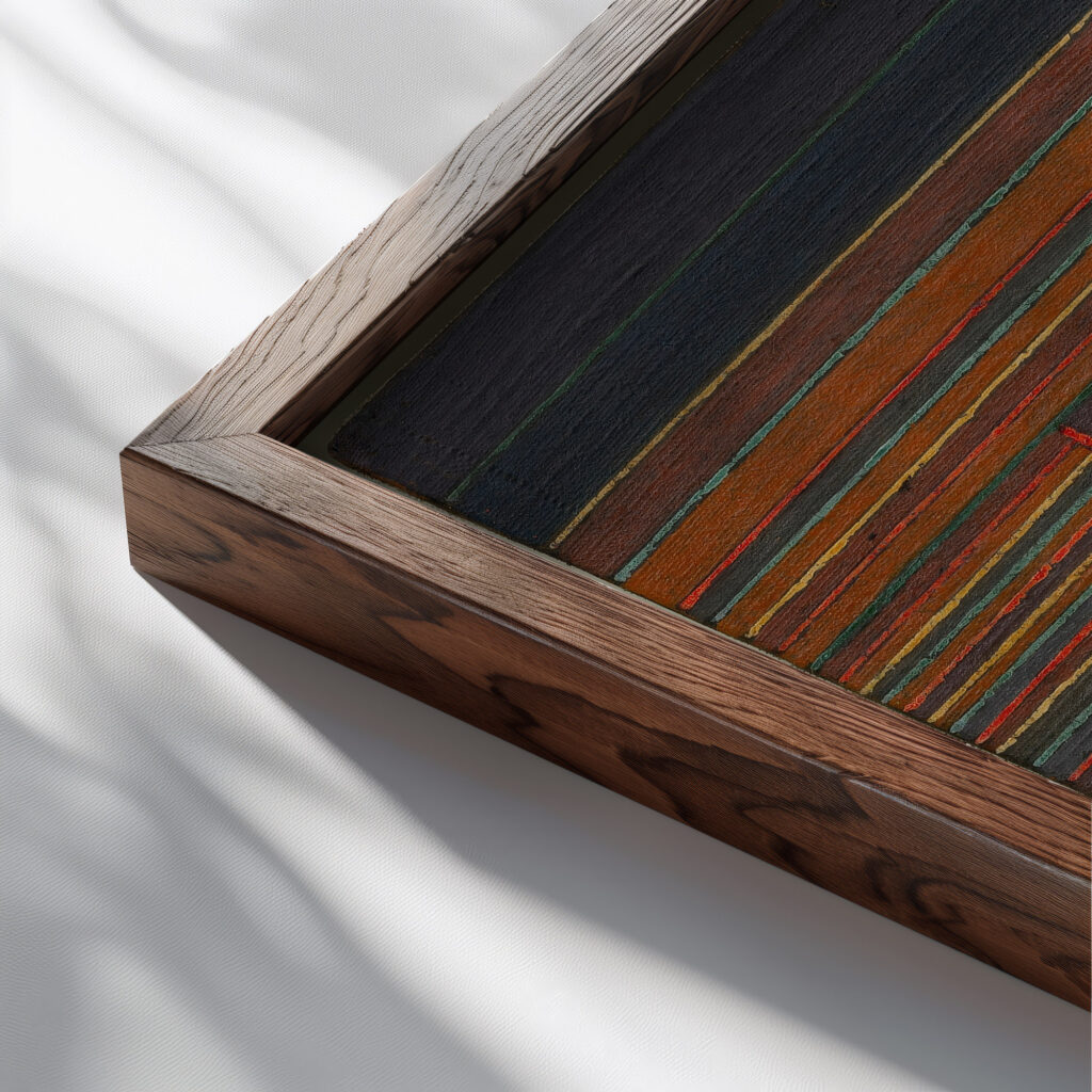 In the Current Six Thresholds 1929 Paul Klee close up dark wood mockup