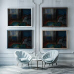 Interior 1917 Alvar Cawen framed posters mockup