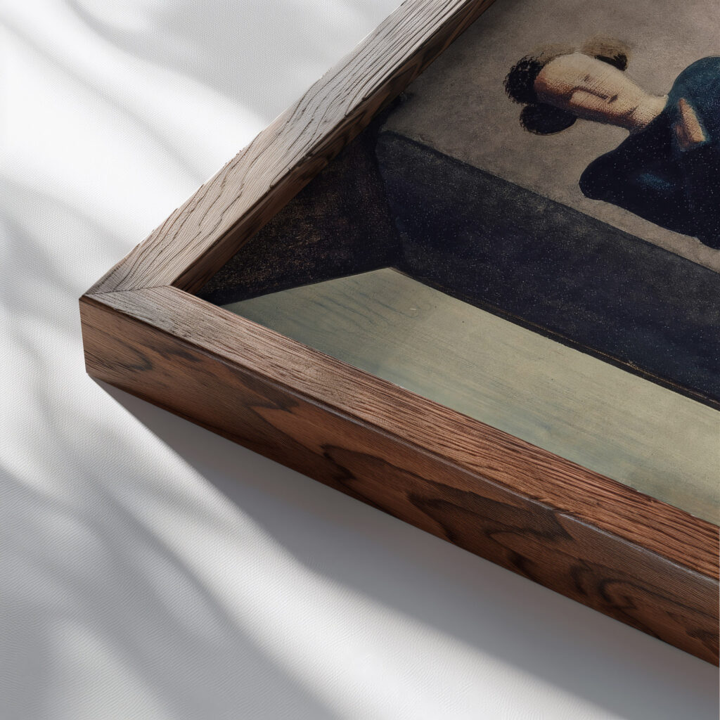 Interior with Five Figures Roman 1925 Oskar Schlemmer close up dark wood mockup