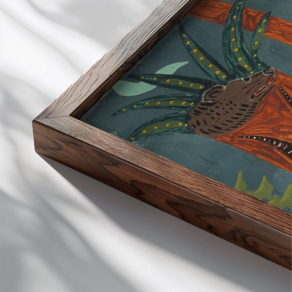 Jaegerens oje 1935 Gustaf Munch Petersen close up dark wood mockup