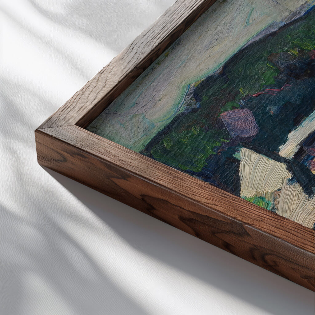 Jahrmarkt am Kesselbrink in Bielefeld 1912 Hermann Stenner close up dark wood mockup