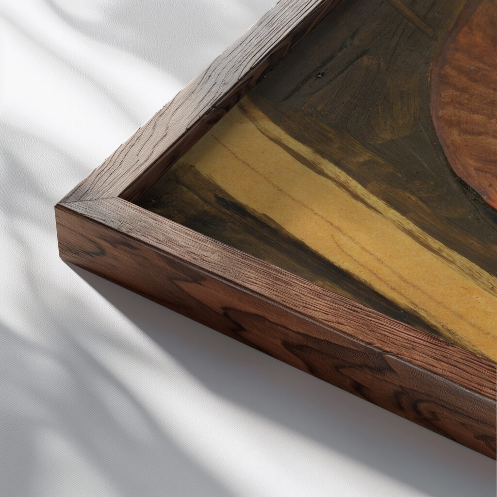 Januskopf nach M. Stettler Otto Meyer Amden close up dark wood mockup