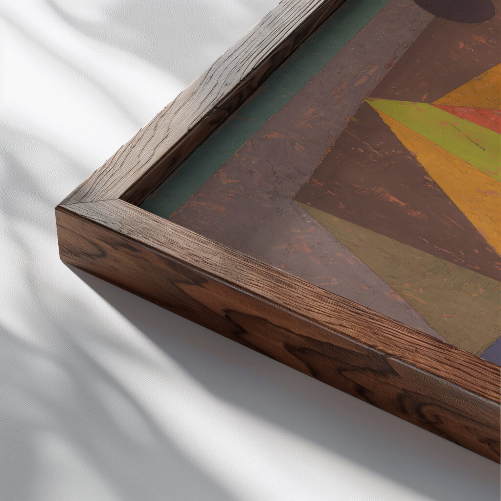 Joyful Mountain Landscape 1929 Paul Klee close up dark wood mockup