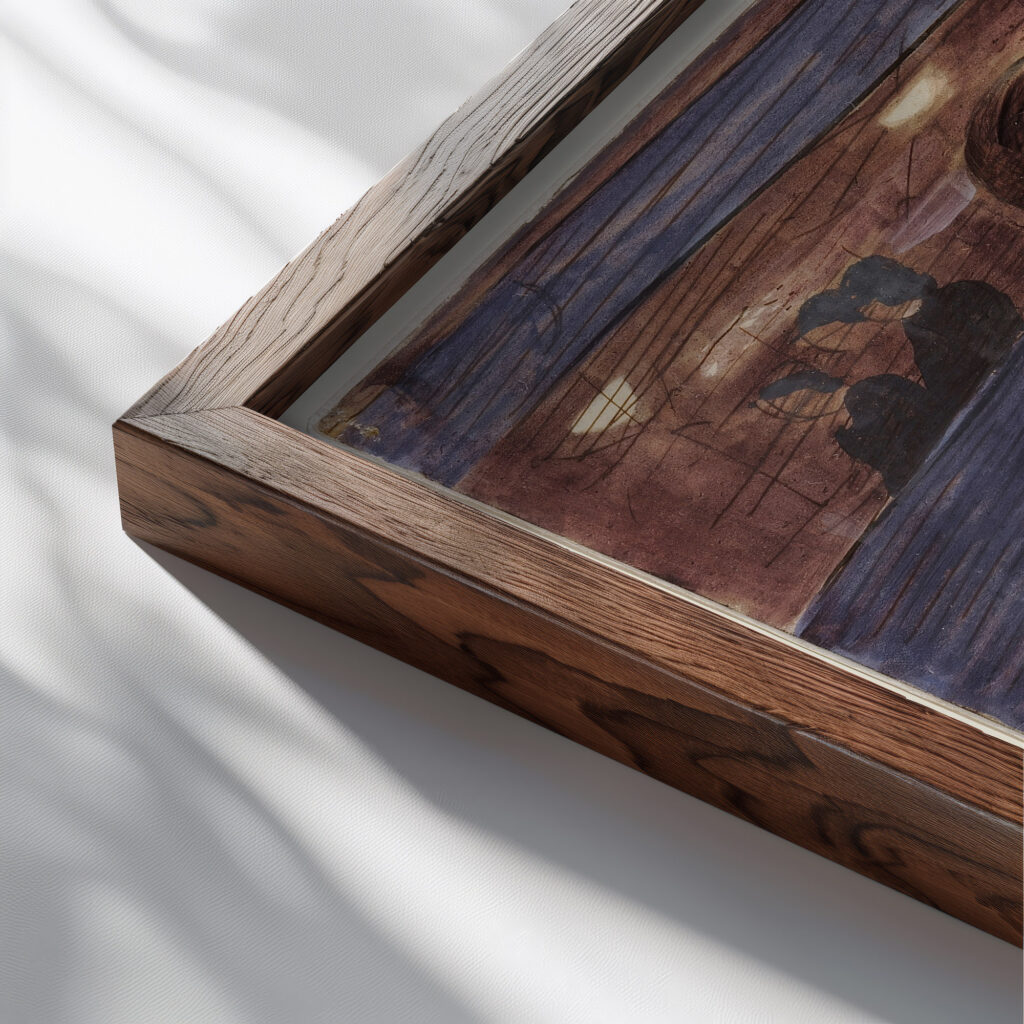 Jungling vor Strassenbahn 1930 Otto Meyer Amden close up dark wood mockup