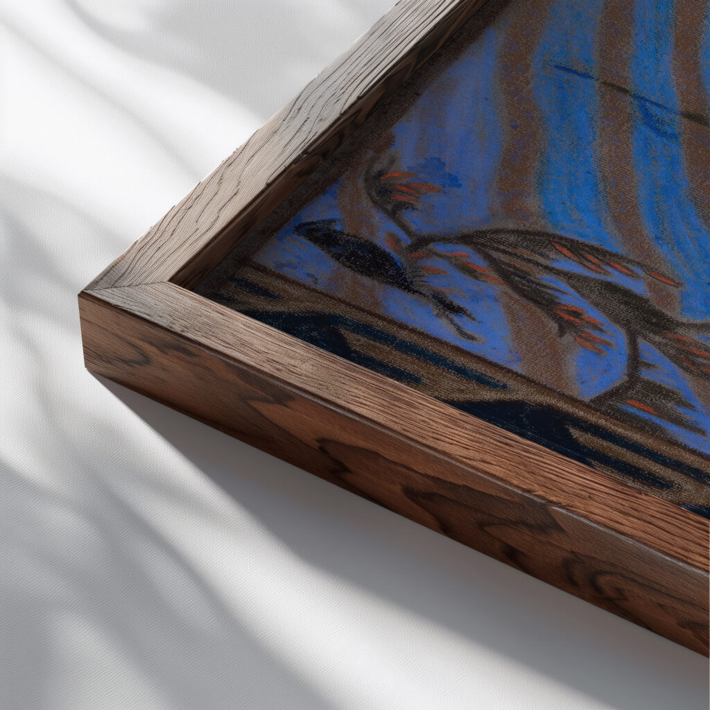 Kalevipoeg kellukesega between 1914 and 1915 Oskar Kallis close up dark wood mockup