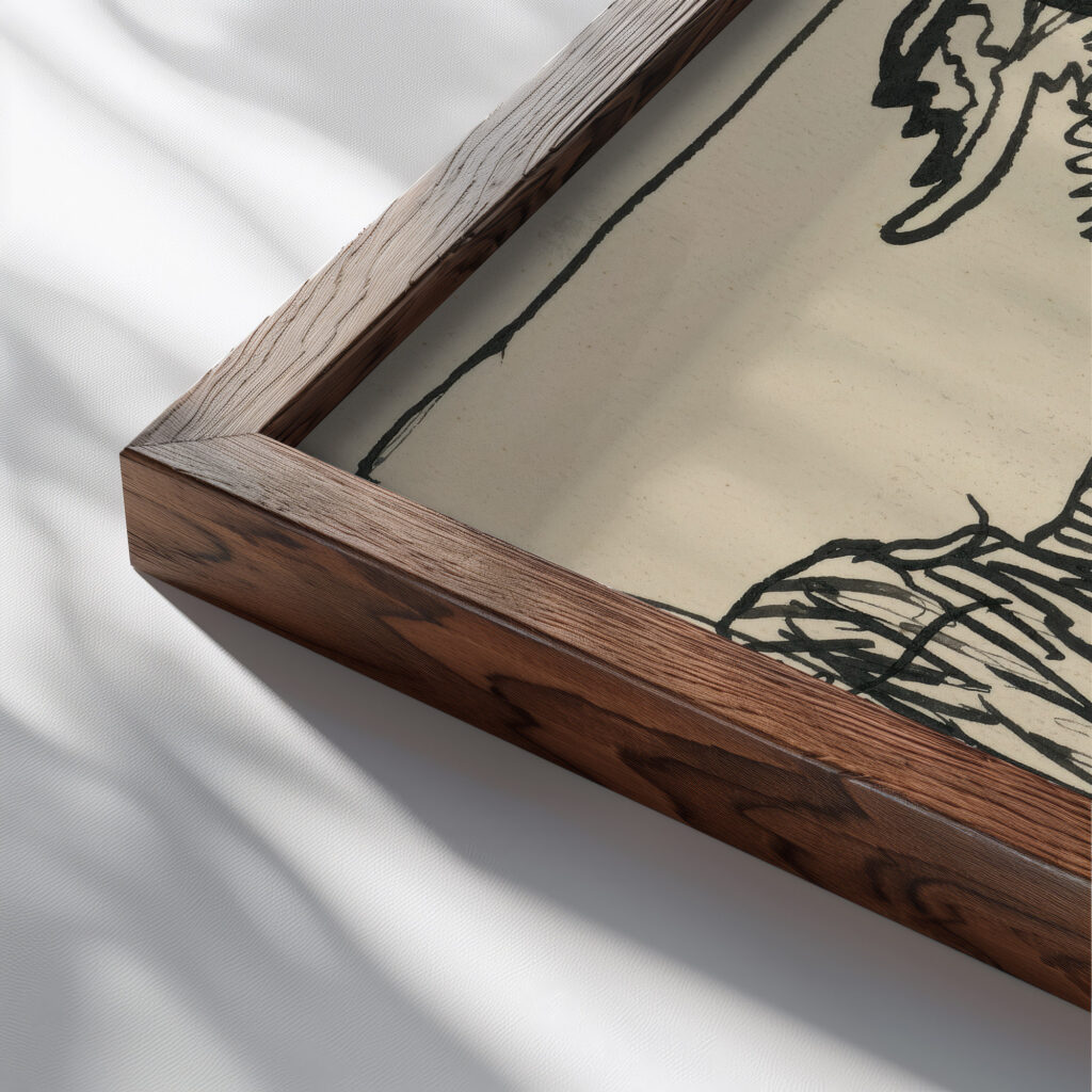 Karikatura damy 1908–1912 Konstantin Kovari Kacmarik close up dark wood mockup