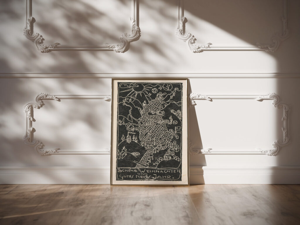 Kerstkaart met heuvellandschap en meer 1906 Reijer Stolk video mockup