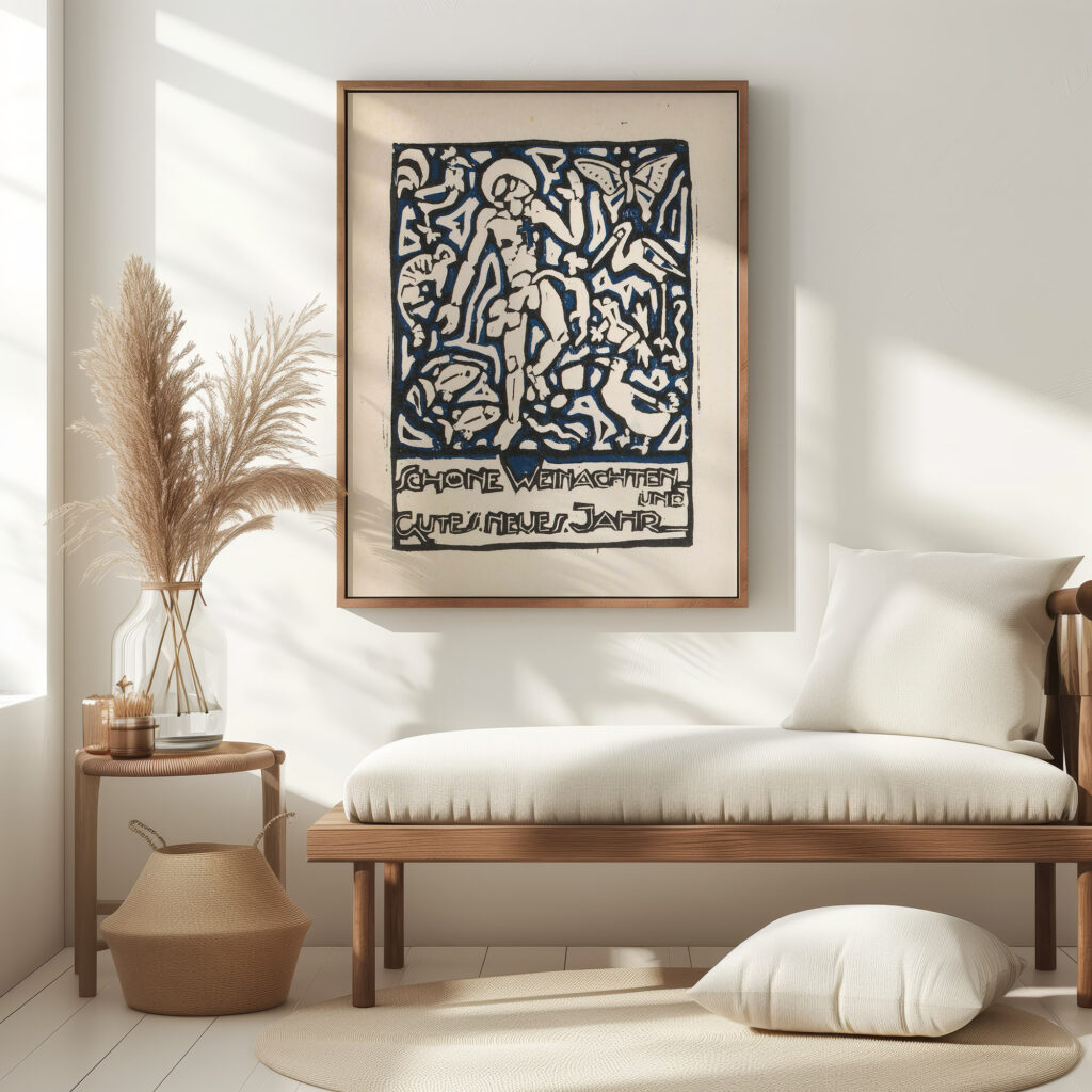 Kerstkaart met menselijke figuur en dieren 1906 Reijer Stolk 5 mockup