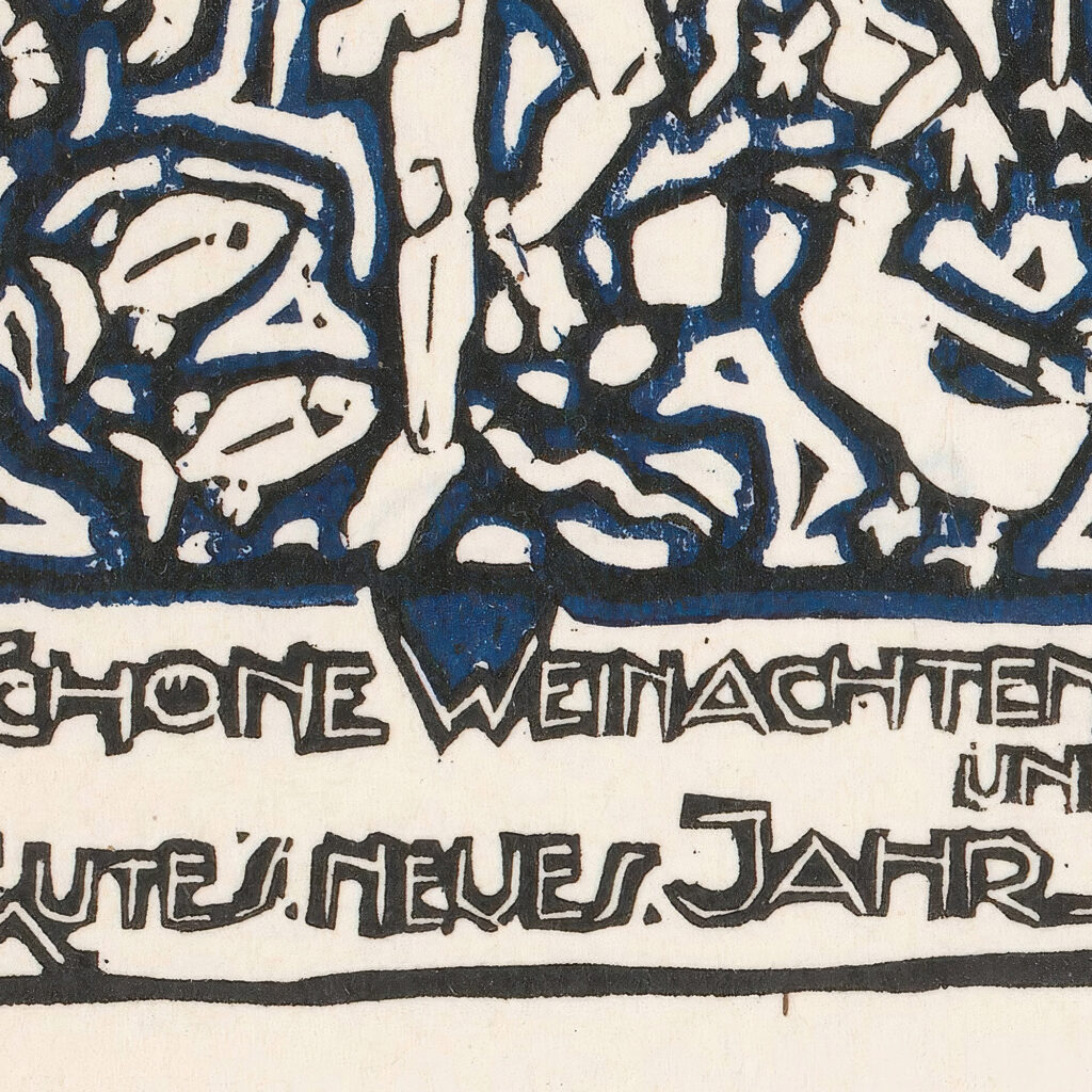 Kerstkaart met menselijke figuur en dieren 1906 Reijer Stolk 8 mockup