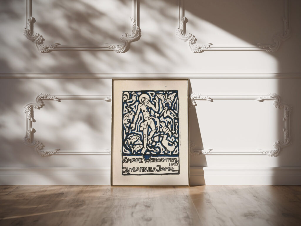 Kerstkaart met menselijke figuur en dieren 1906 Reijer Stolk video mockup
