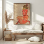 Kneeling Female in Orange Red Dress 1910 Egon Schiele 5 mockup