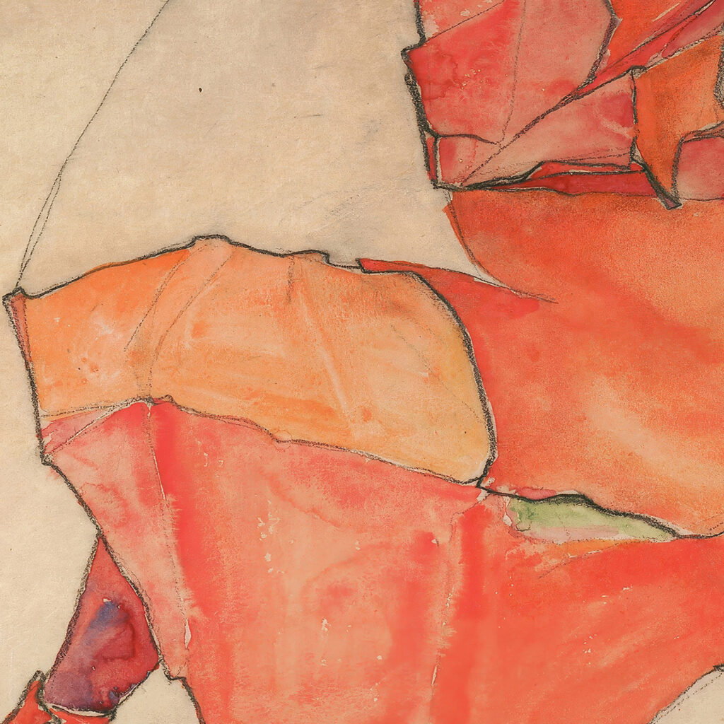 Kneeling Female in Orange Red Dress 1910 Egon Schiele 8 mockup