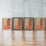 Kneeling Female in Orange Red Dress 1910 Egon Schiele framed posters mockup