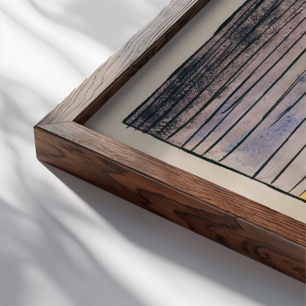 Komposition aus ‘Pflaster und Wiese IV 1924 Karl Wiener close up dark wood mockup