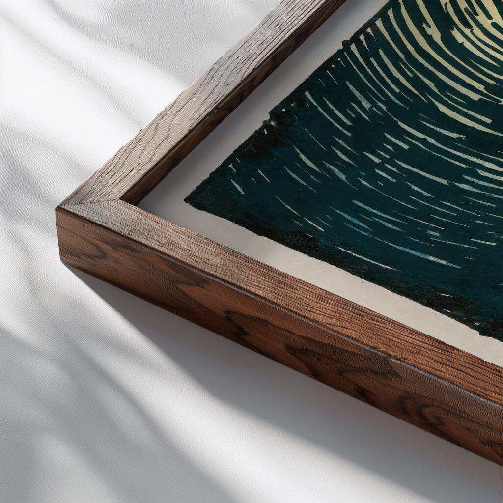 Komposition aus ‘Pflaster und Wiese X 1924 Karl Wiener close up dark wood mockup