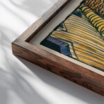 Komposition aus ‘Pflaster und Wiese XVIII 1924 Karl Wiener close up dark wood mockup