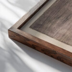 Komposition aus ‘Pflaster und Wiese XXIV 1924 Karl Wiener close up dark wood mockup