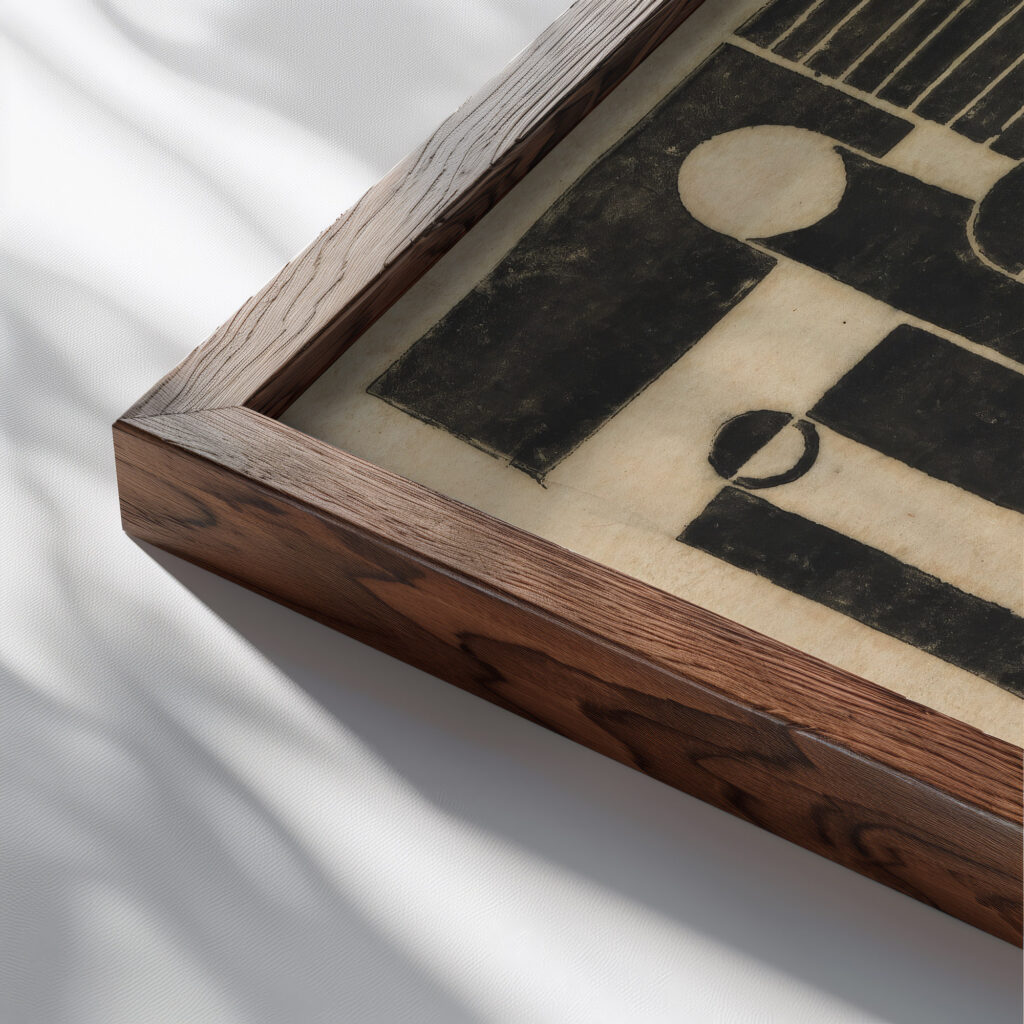 Komposition med en arbejder og en bonde 1931 1932 Franz Wilhelm Seiwert close up dark wood mockup