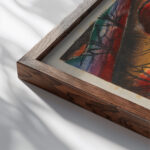 Komposition mit Mensch und Himmelskorpern 1910 Gottfried Graf close up dark wood mockup