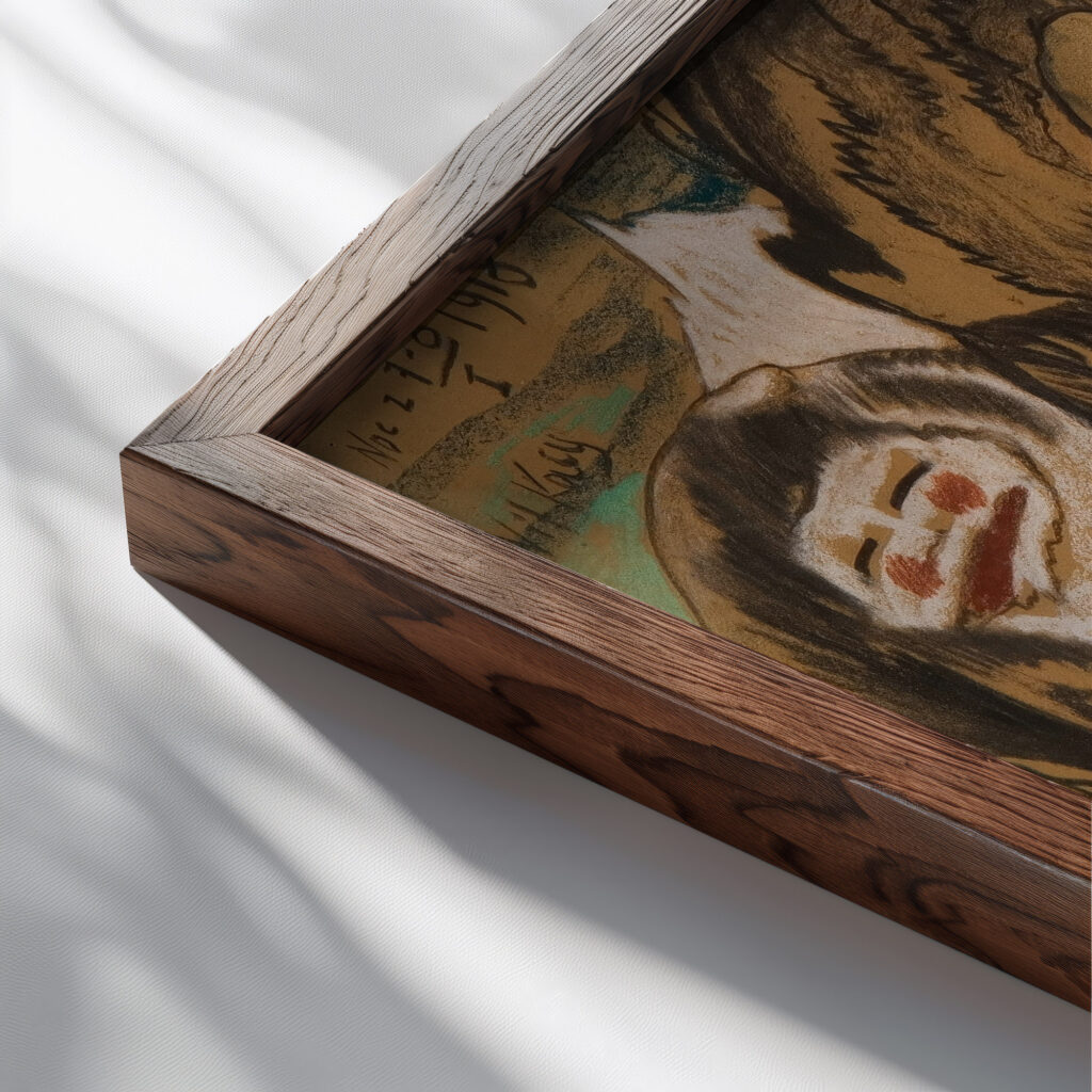 Kompozycja Zielone oko 1918 Stanislaw Ignacy Witkiewicz close up dark wood mockup