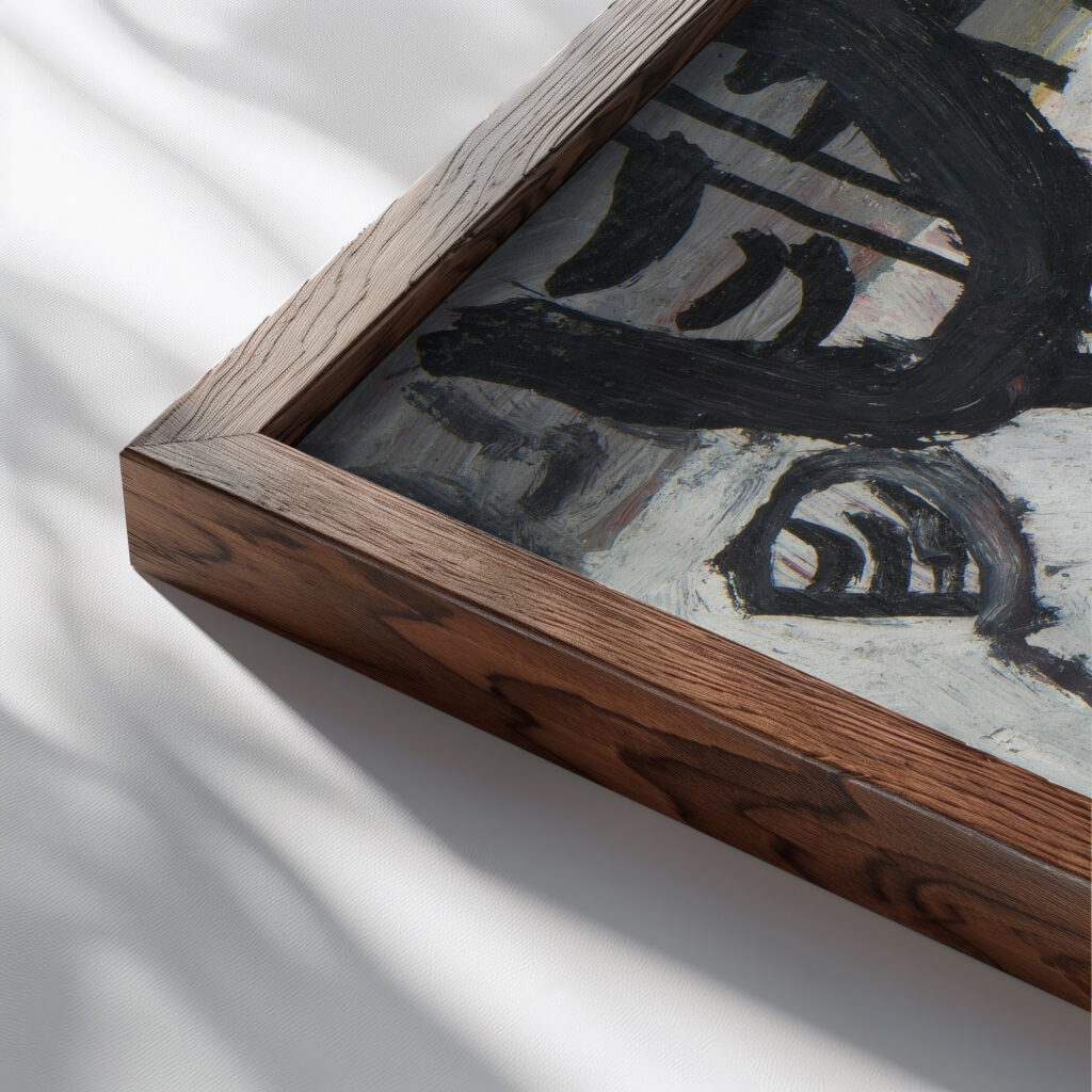 Kompozycja abstrakcyjna z czarnymi liniami 1937 Sasza Blonder close up dark wood mockup