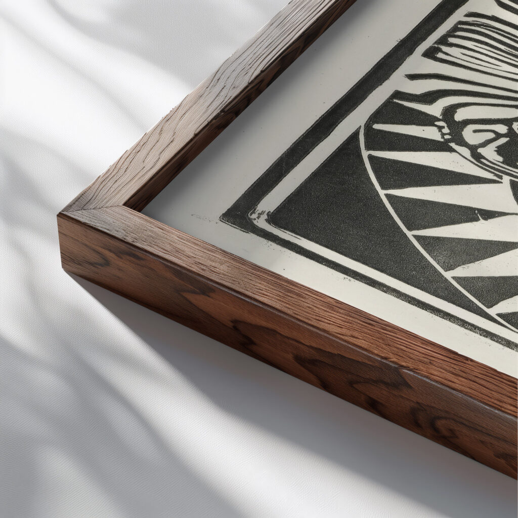 Kop van een leeuw 1918 Bernard Willem Wierink close up dark wood mockup