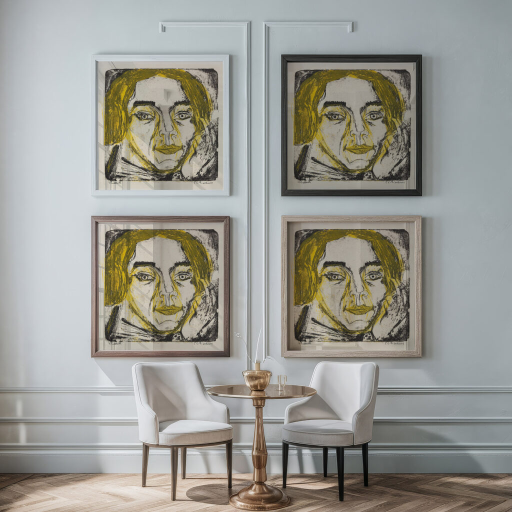 Kopf Mary Wigmann 1926 Ernst Ludwig Kirchner framed posters mockup