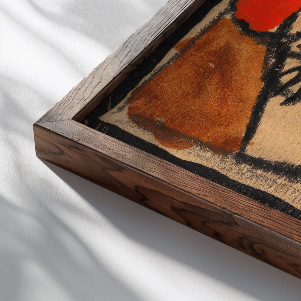 Kopfteil eines Rossharnisch 1918 Egon Schiele close up dark wood mockup
