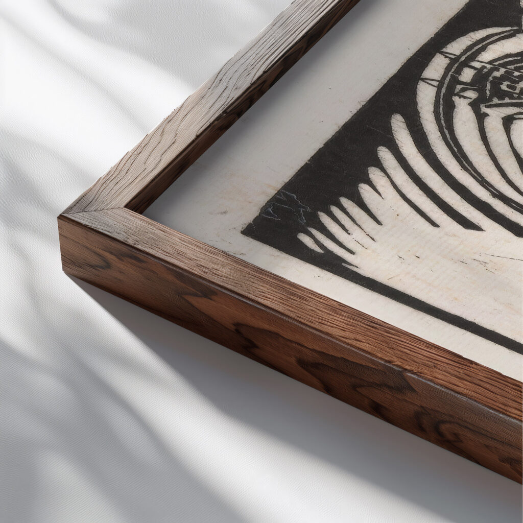 Korenschoven te Ede 1927 Dick Ket close up dark wood mockup