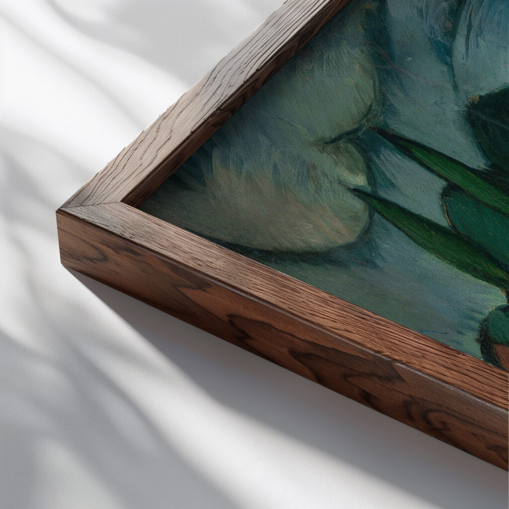 Krajina s mostom 1922 Gejza Schiller close up dark wood mockup