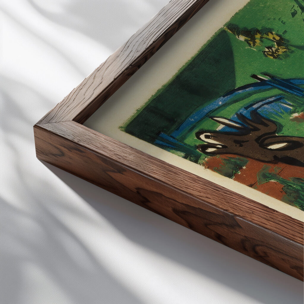 Kuhe im Fruhling 1933 Ernst Ludwig Kirchner close up dark wood mockup