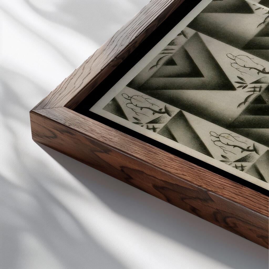 Kunstgewerbliche Schmuckformen fur die Flache Pl 27 1920 Christian Stoll close up dark wood mockup