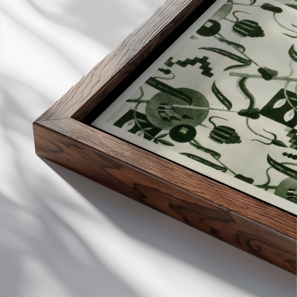 Kunstgewerbliche Schmuckformen fur die Flache Pl 37 1920 Christian Stoll close up dark wood mockup