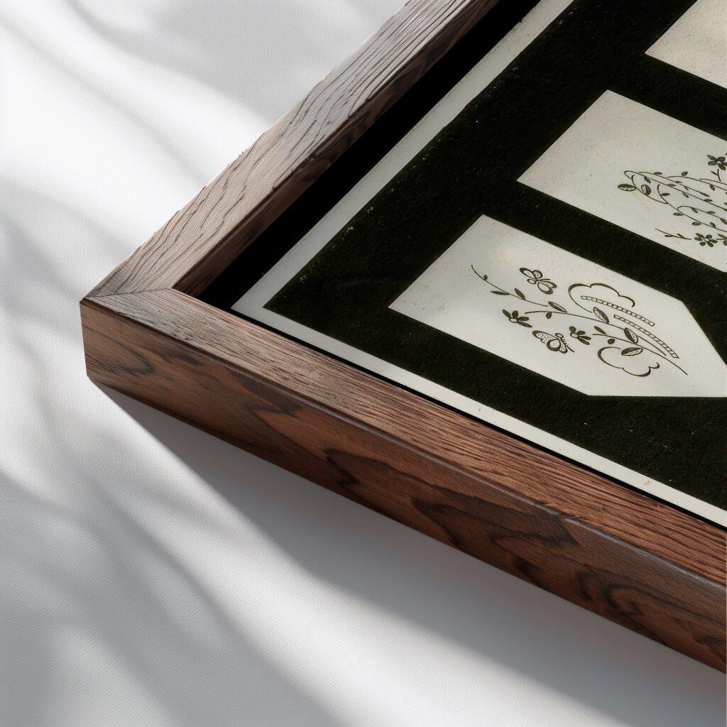Kunstgewerbliche Schmuckformen fur die Flache Pl 46 1920 Christian Stoll close up dark wood mockup