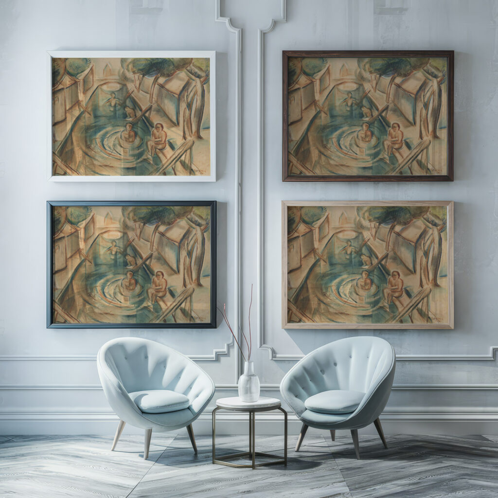 Kupalisko v Hevizi 1930–1939 Jozsef Egry framed posters mockup