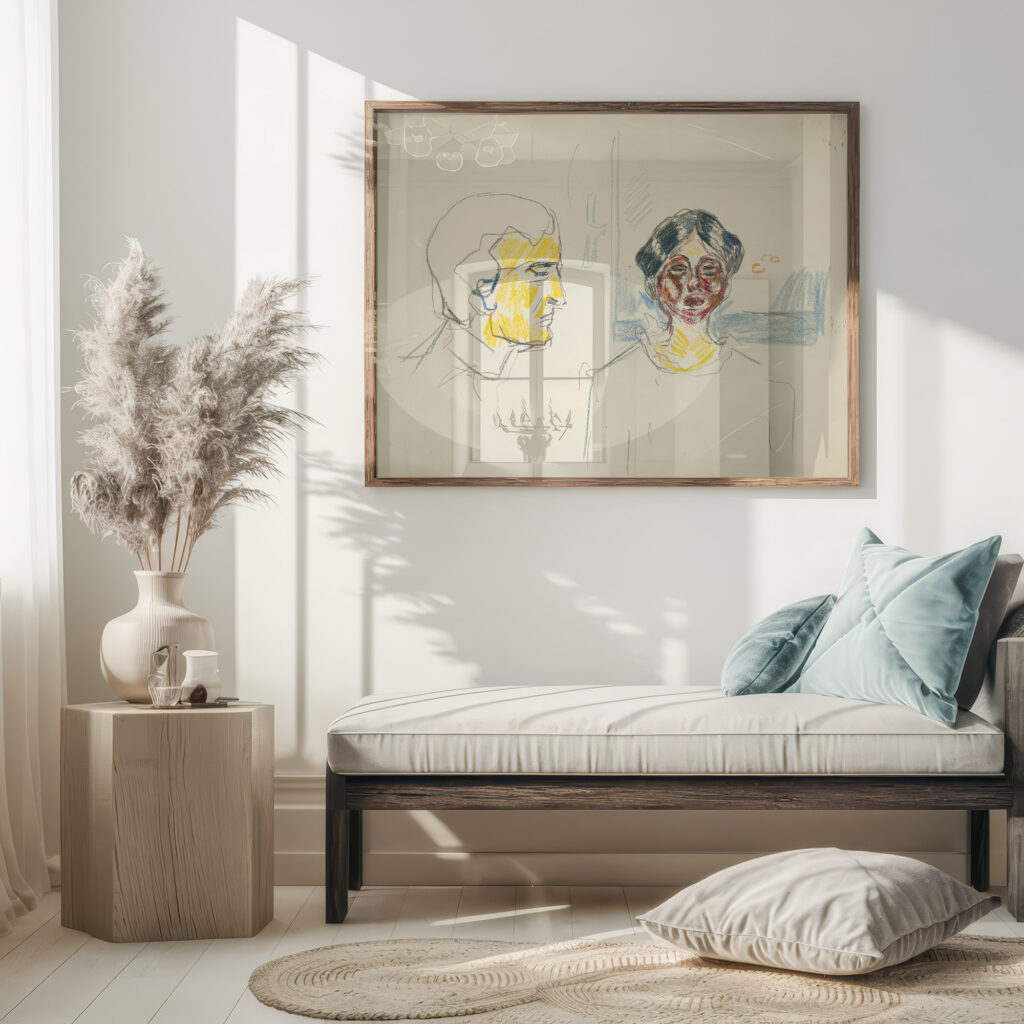 Kvinne og selvportrett i profil Edvard Munch 5 mockup