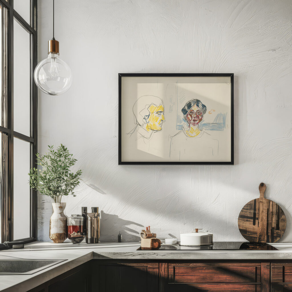 Kvinne og selvportrett i profil Edvard Munch 6 mockup